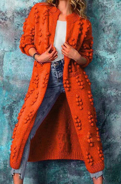 Tilly | Women's Cosy Open-Front Textured Pom-Pom Cardigan for Winter