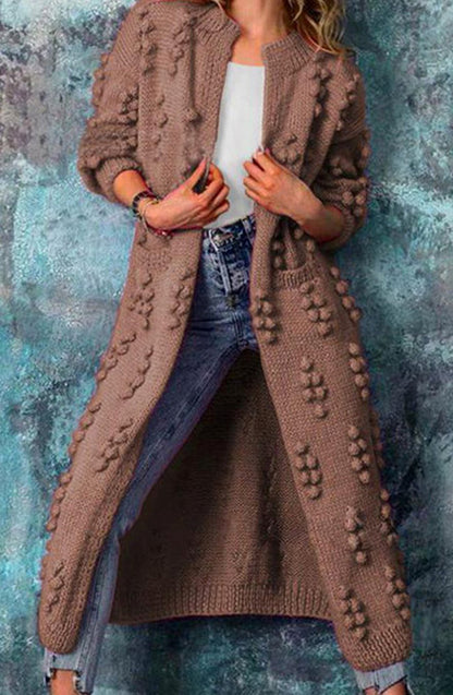 Tilly | Women's Cosy Open-Front Textured Pom-Pom Cardigan for Winter