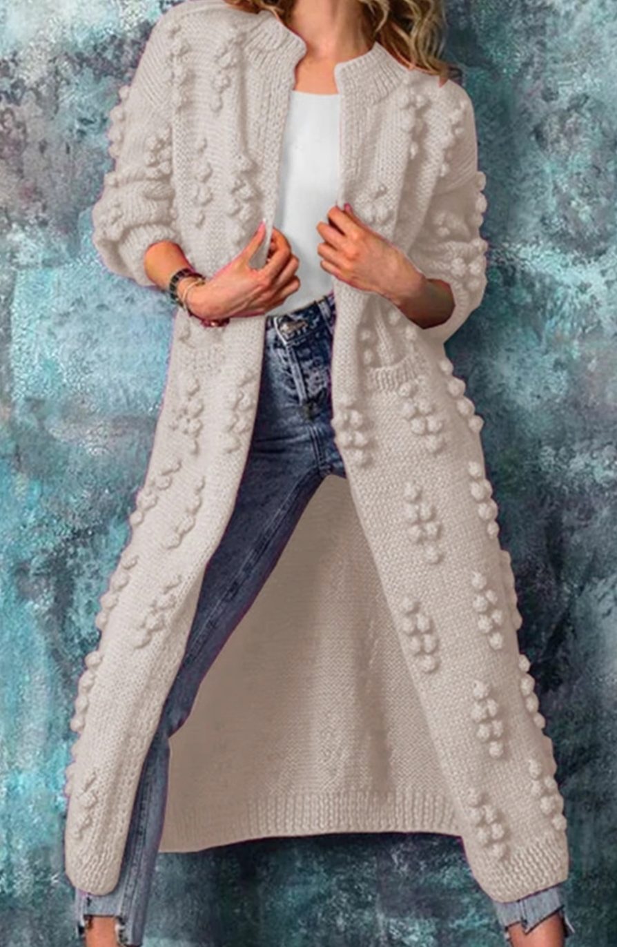 Tilly | Women's Cosy Open-Front Textured Pom-Pom Cardigan for Winter
