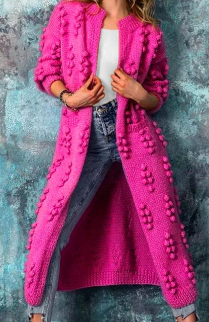 Tilly | Women's Cosy Open-Front Textured Pom-Pom Cardigan for Winter
