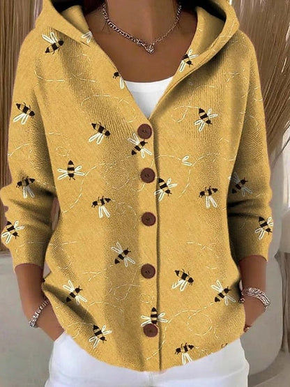 Sadie | Women's Multicolor Patchwork Hooded Button-Front Cardigan for Winter