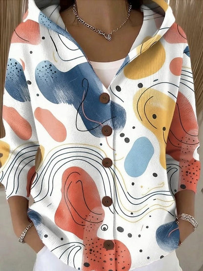 Sadie | Women's Multicolor Patchwork Hooded Button-Front Cardigan for Winter