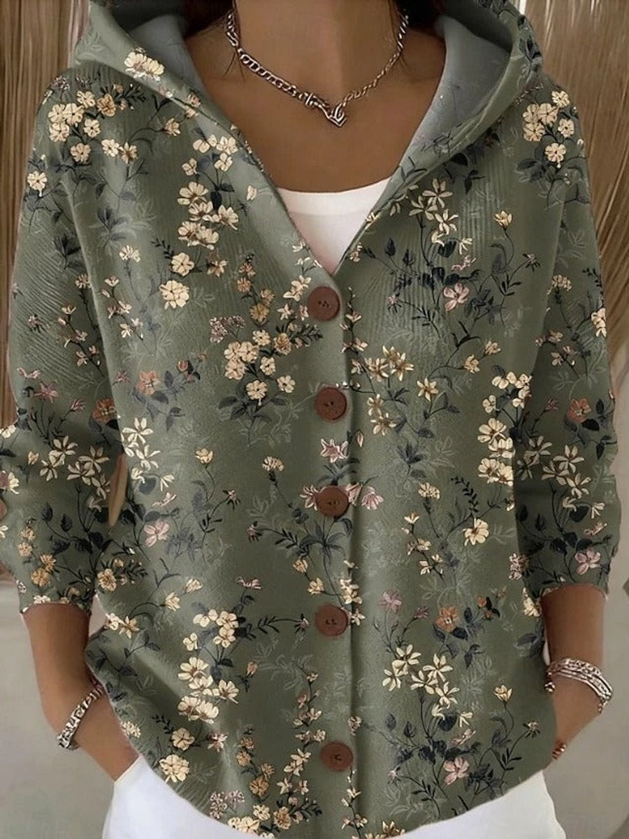Sadie | Women's Multicolor Patchwork Hooded Button-Front Cardigan for Winter
