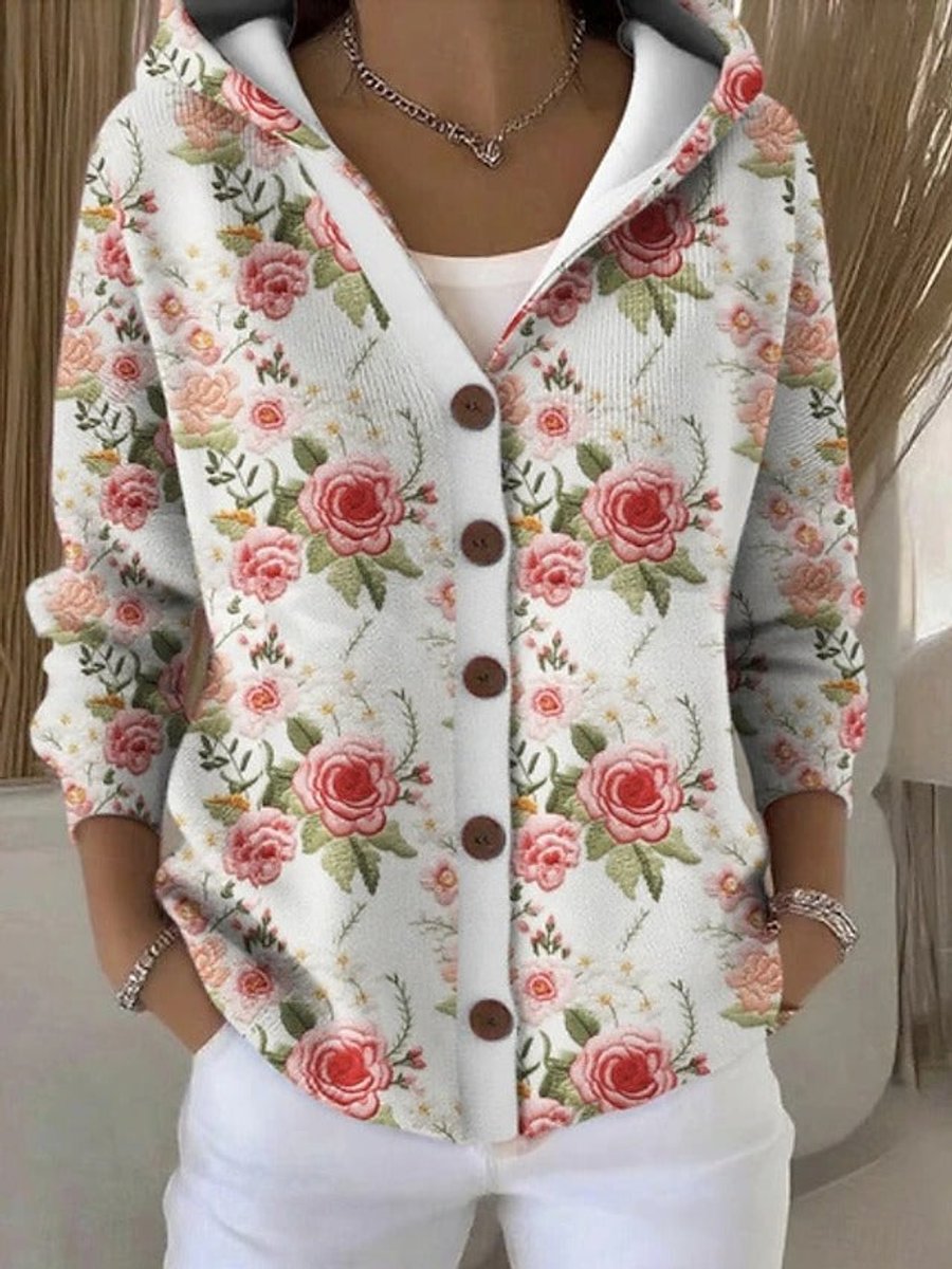 Sadie | Women's Multicolor Patchwork Hooded Button-Front Cardigan for Winter