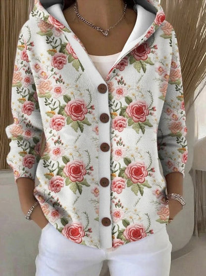 Sadie | Women's Multicolor Patchwork Hooded Button-Front Cardigan for Winter