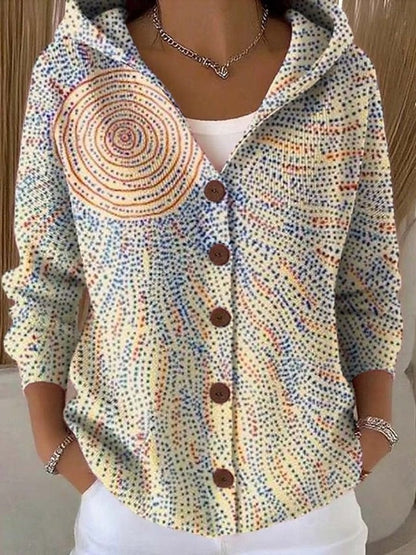 Sadie | Women's Multicolor Patchwork Hooded Button-Front Cardigan for Winter