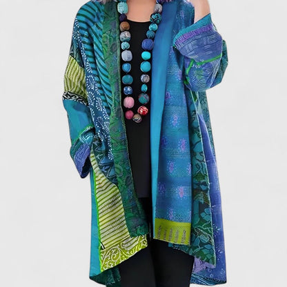 Willow | Women's Stylish Open-Front Patchwork Print Longline Cardigan for Winter