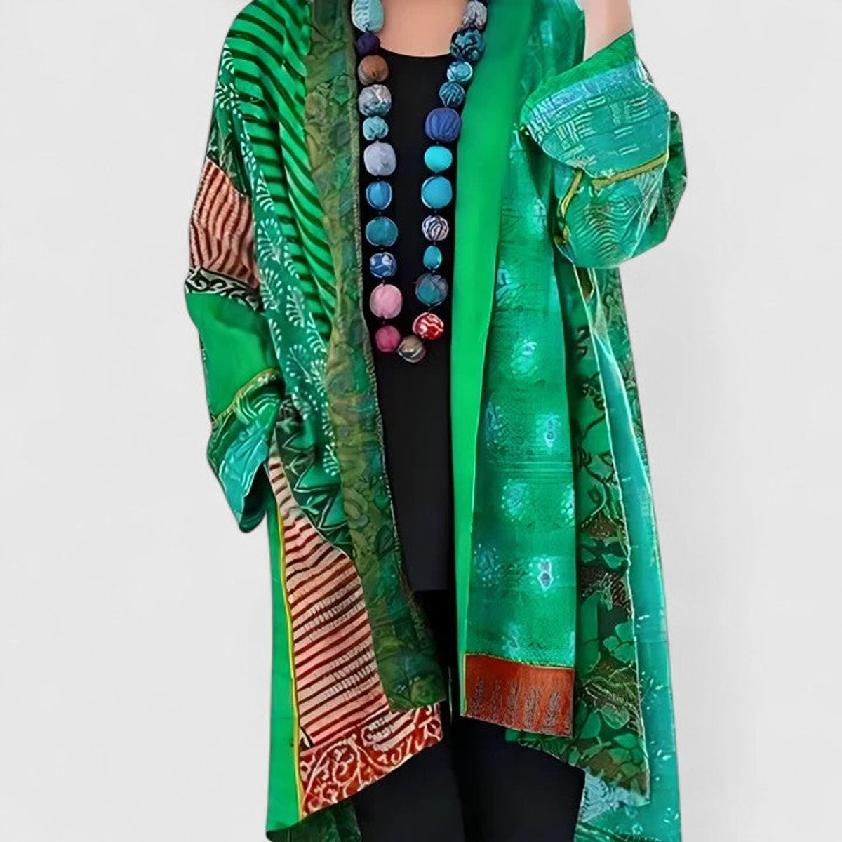 Willow | Women's Stylish Open-Front Patchwork Print Longline Cardigan for Winter