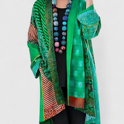Willow | Women's Stylish Open-Front Patchwork Print Longline Cardigan for Winter