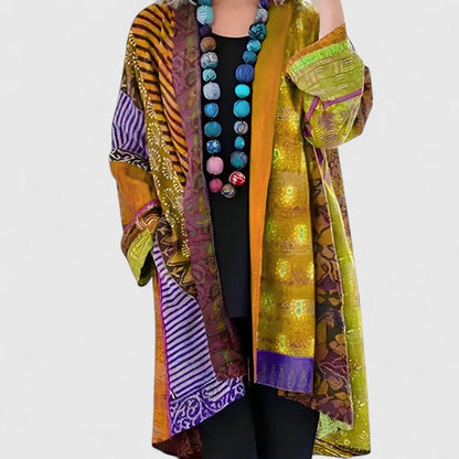 Willow | Women's Stylish Open-Front Patchwork Print Longline Cardigan for Winter