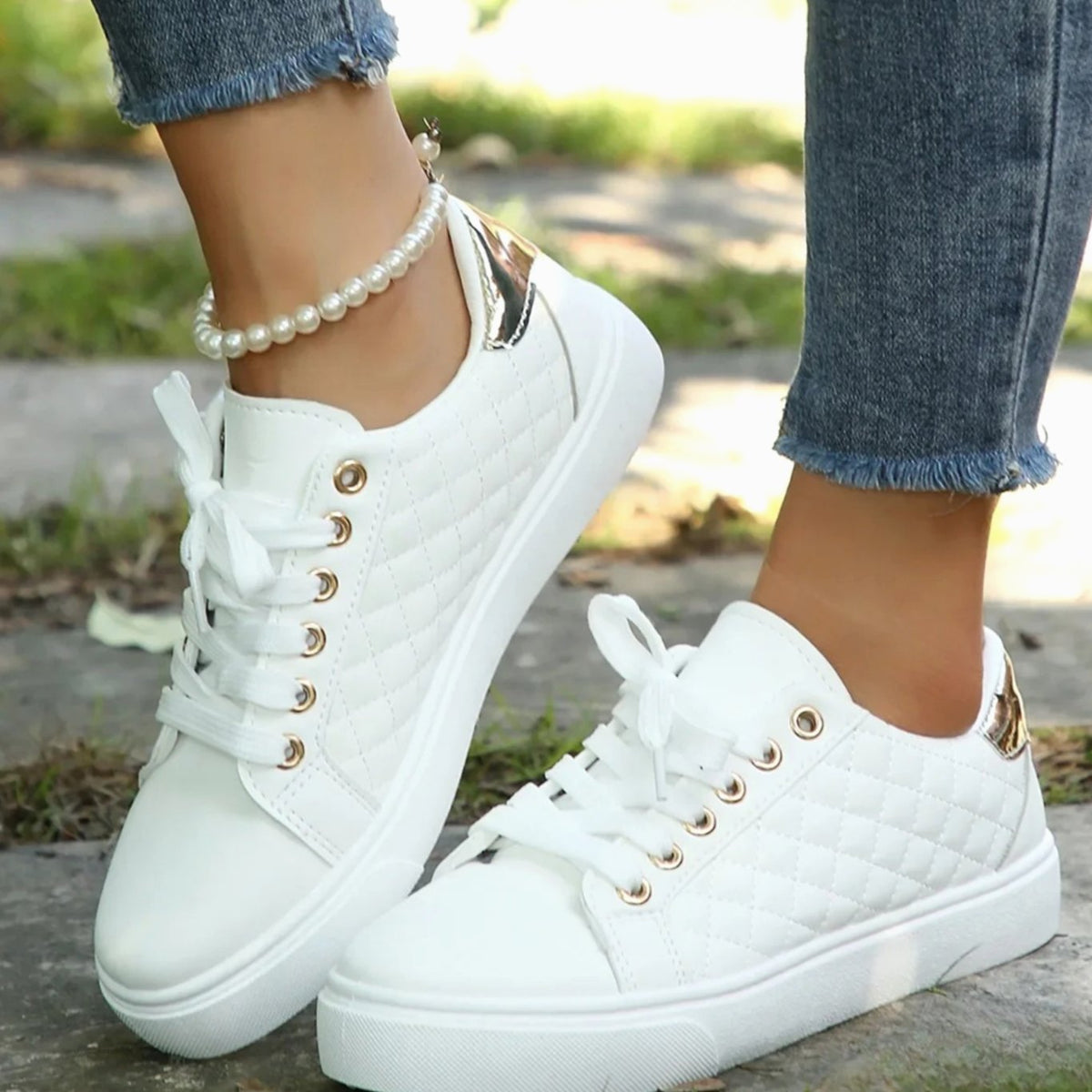 Niamh | Women's Orthopedic Quilted Lace-Up Platform Trainers