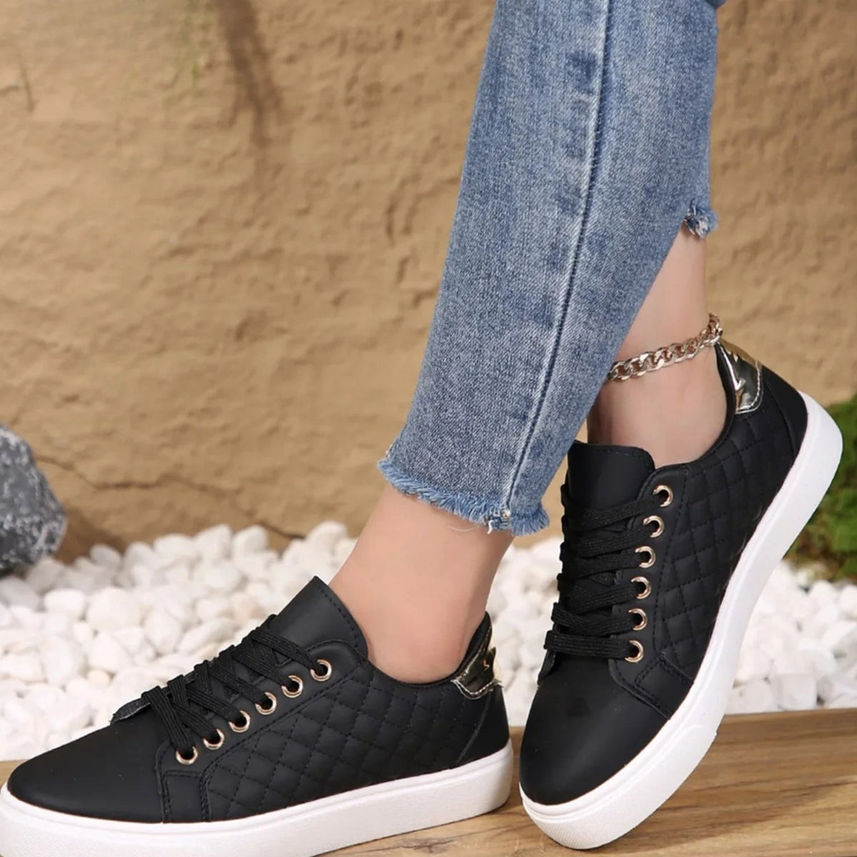 Niamh | Women's Orthopedic Quilted Lace-Up Platform Trainers