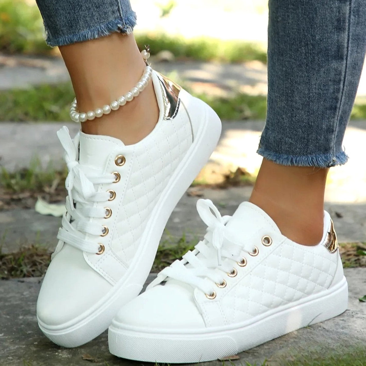 Niamh | Women's Orthopedic Quilted Lace-Up Platform Trainers