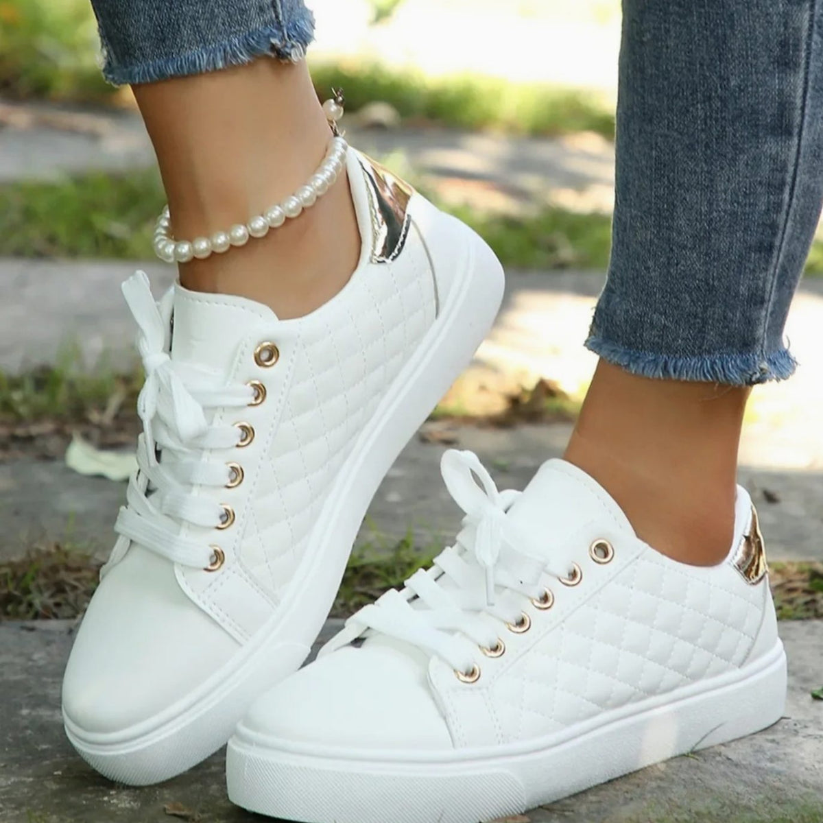Niamh | Women's Orthopedic Quilted Lace-Up Platform Trainers