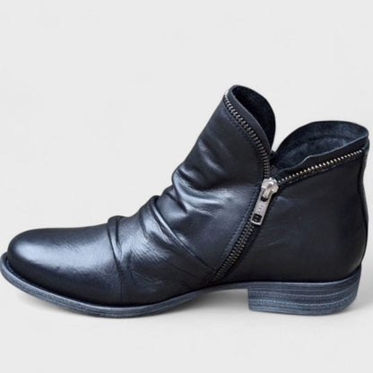 Sophia | Women's Orthopedic Ruched Leather Ankle Boots with Side Zipper