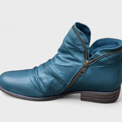 Sophia | Women's Orthopedic Ruched Leather Ankle Boots with Side Zipper