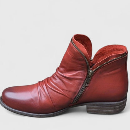 Sophia | Women's Orthopedic Ruched Leather Ankle Boots with Side Zipper