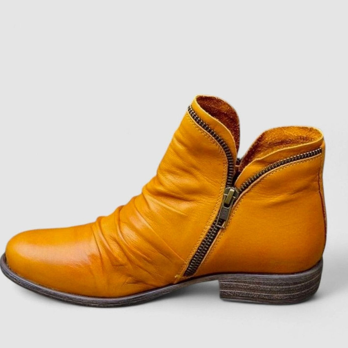 Sophia | Women's Orthopedic Ruched Leather Ankle Boots with Side Zipper