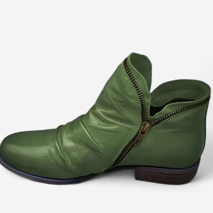 Sophia | Women's Orthopedic Ruched Leather Ankle Boots with Side Zipper