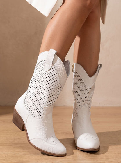 Verity | Women's Orthopedic Western Mid-Calf Perforated Suede Block-Heel Boots