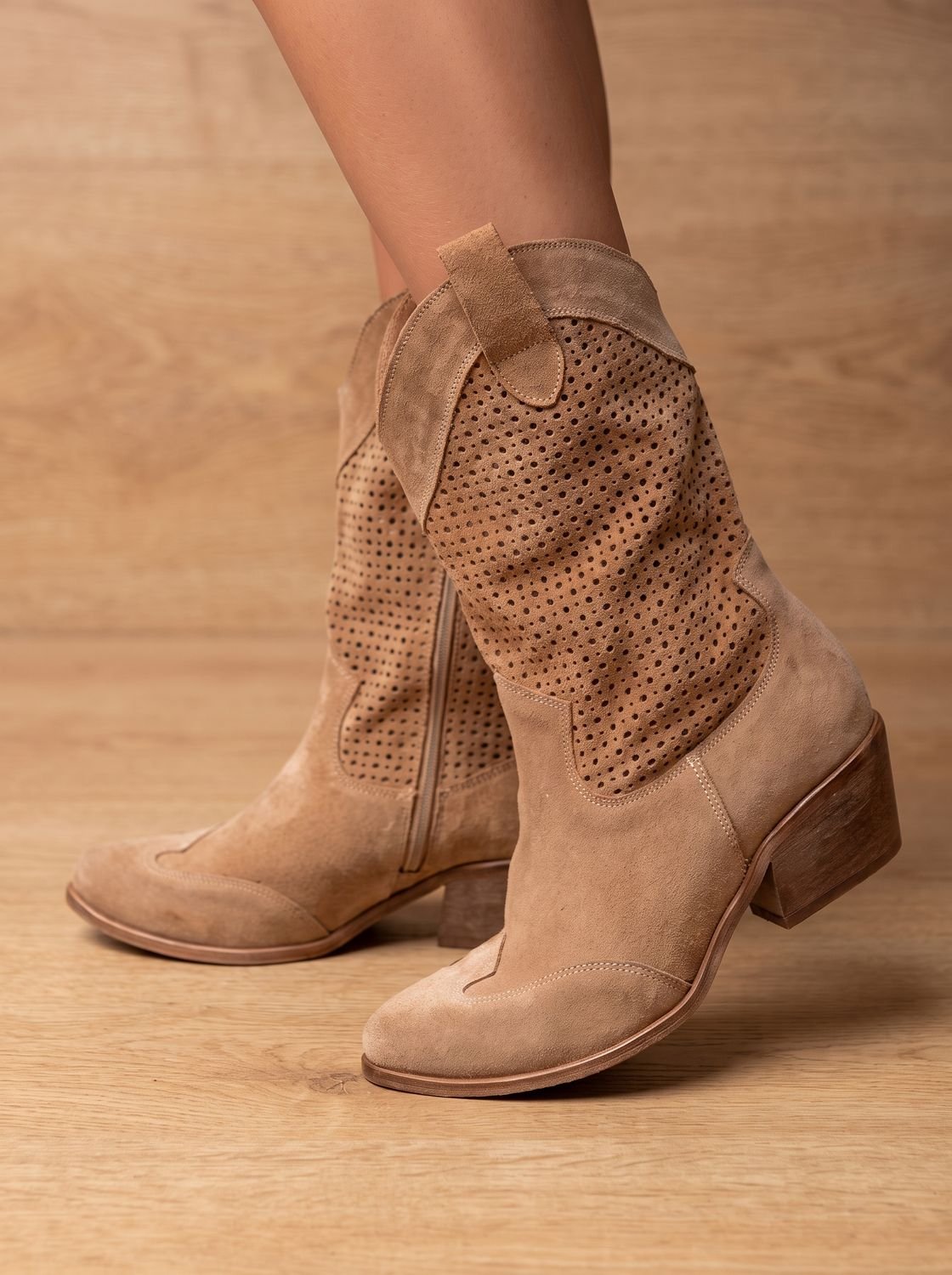 Verity | Women's Orthopedic Western Mid-Calf Perforated Suede Block-Heel Boots