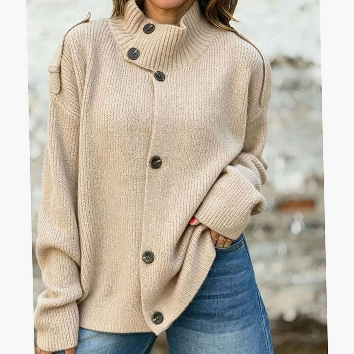 Maisie | Women's Oversized Button-Front Stand-Collar Knit Cardigan for Winter