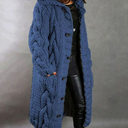 Imogen | Women's Cosy Oversized Cable-Knit Hooded Button-Front Long Cardigan Coat for Winter