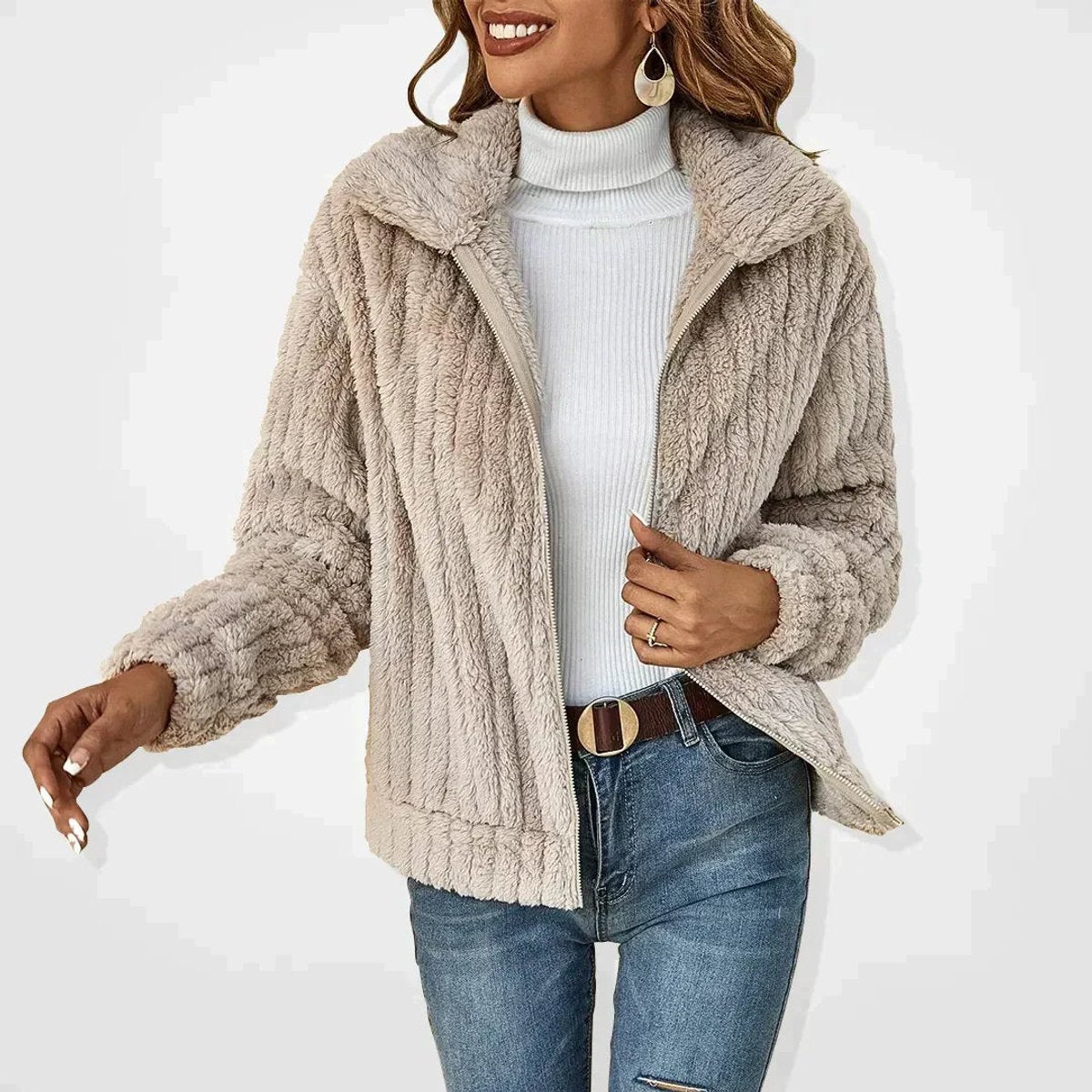 Nora | Women's Oversized Plush Sherpa Zip-Up Cardigan Jacket for Winter