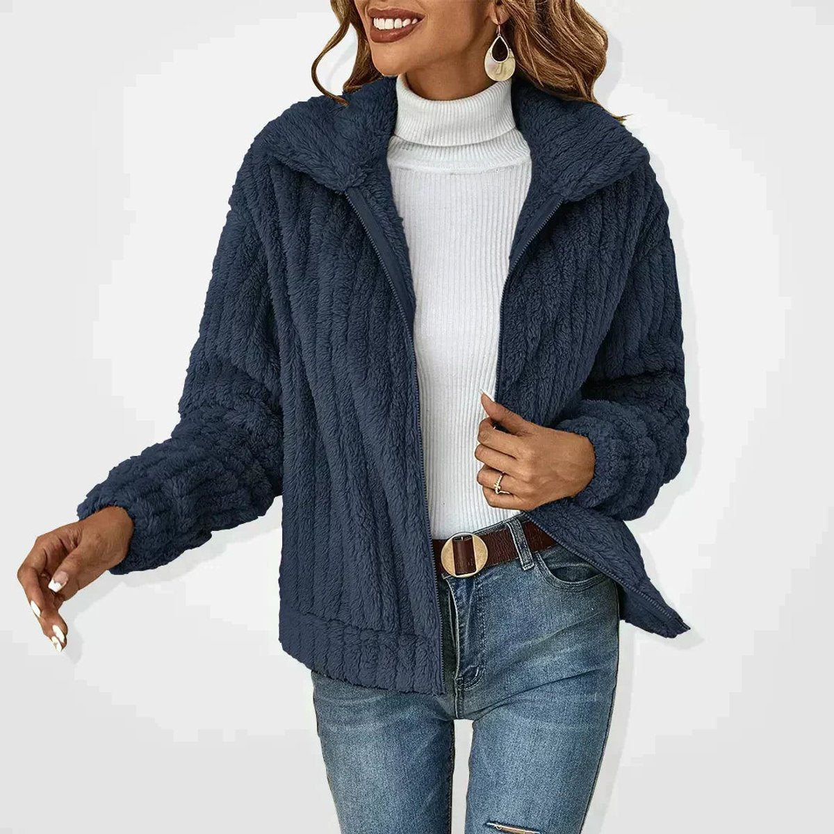 Nora | Women's Oversized Plush Sherpa Zip-Up Cardigan Jacket for Winter