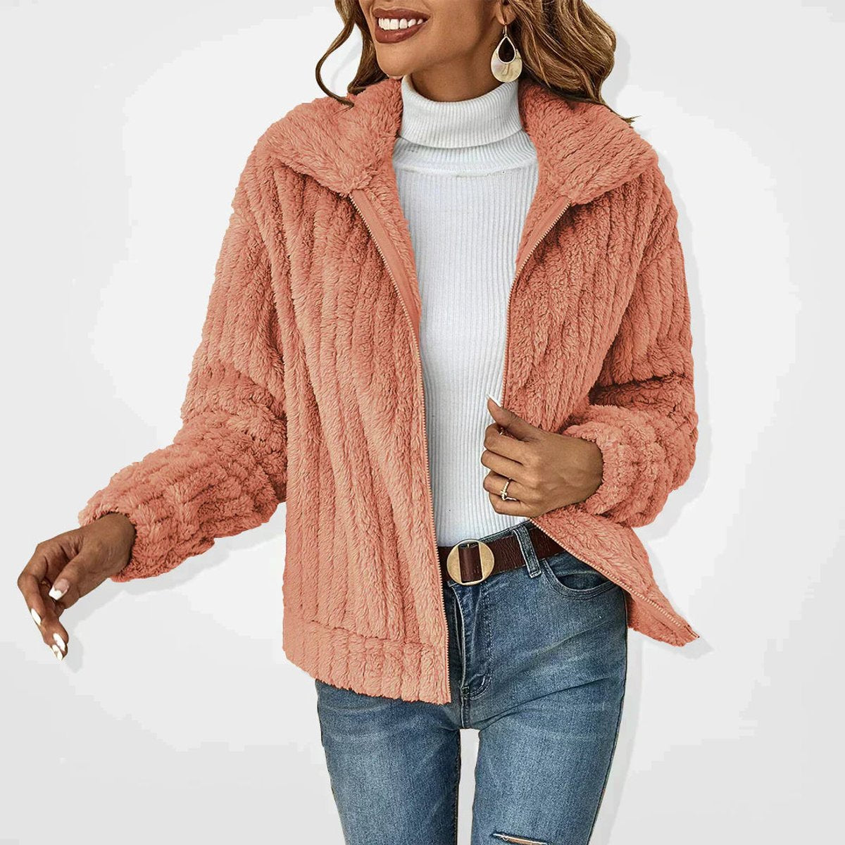 Nora | Women's Oversized Plush Sherpa Zip-Up Cardigan Jacket for Winter