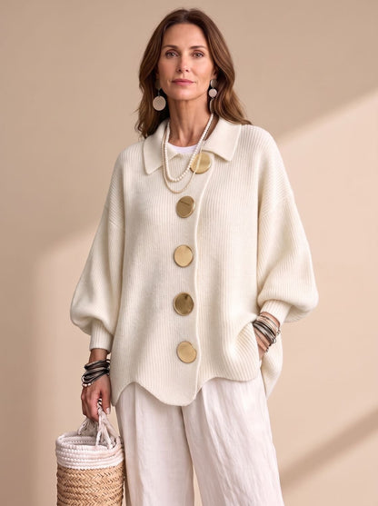 Sienna | Women's Oversized Lantern-Sleeve Knit Cardigan with Gold Buttons