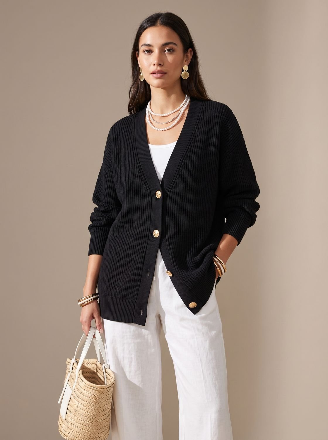 Sienna | Women's Oversized Lantern-Sleeve Knit Cardigan with Gold Buttons