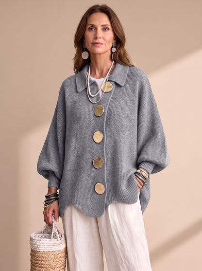 Sienna | Women's Oversized Lantern-Sleeve Knit Cardigan with Gold Buttons