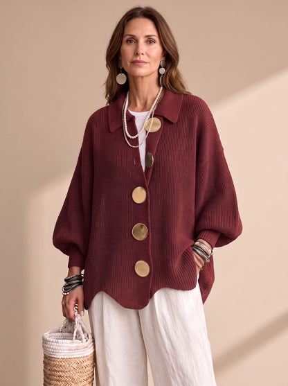 Sienna | Women's Oversized Lantern-Sleeve Knit Cardigan with Gold Buttons