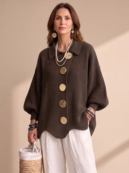 Sienna | Women's Oversized Lantern-Sleeve Knit Cardigan with Gold Buttons