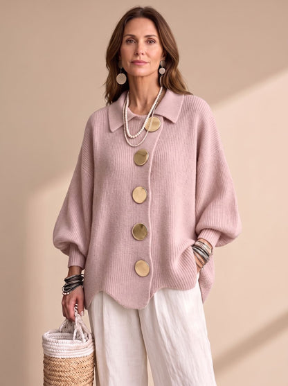 Sienna | Women's Oversized Lantern-Sleeve Knit Cardigan with Gold Buttons