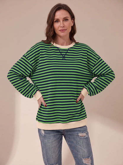 Jessica | Women's Oversized Vintage-Style Striped Crewneck Sweatshirt