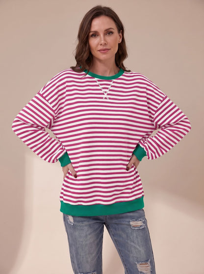 Jessica | Women's Oversized Vintage-Style Striped Crewneck Sweatshirt