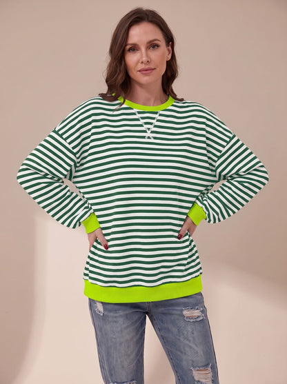 Jessica | Women's Oversized Vintage-Style Striped Crewneck Sweatshirt