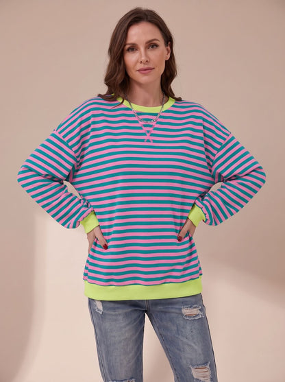 Jessica | Women's Oversized Vintage-Style Striped Crewneck Sweatshirt