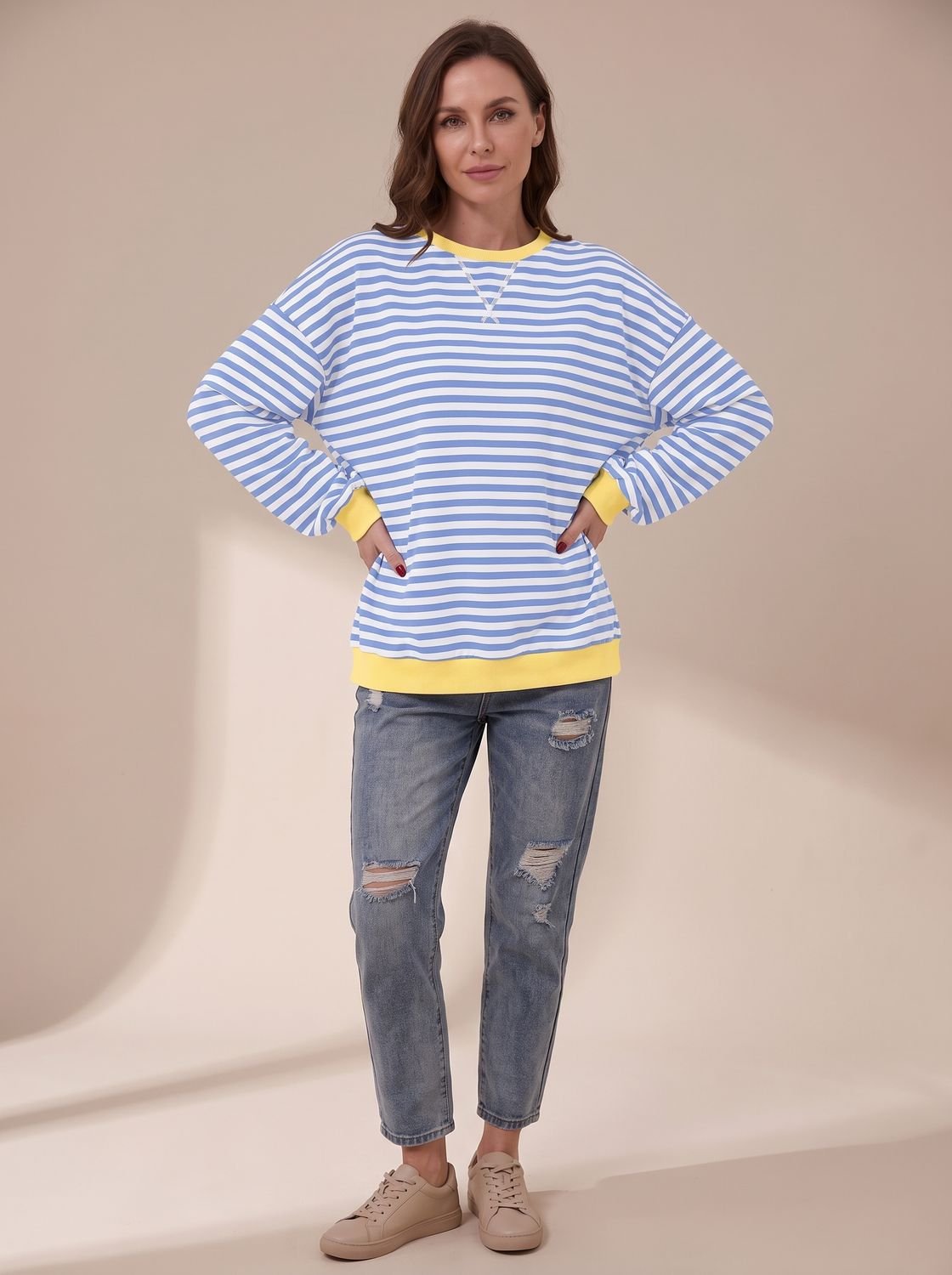 Jessica | Women's Oversized Vintage-Style Striped Crewneck Sweatshirt