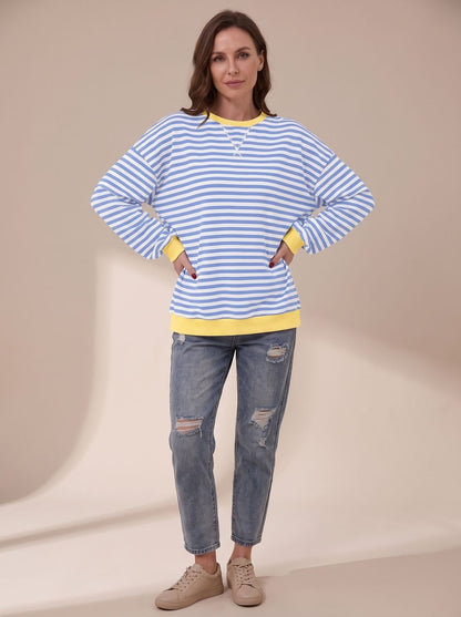 Jessica | Women's Oversized Vintage-Style Striped Crewneck Sweatshirt