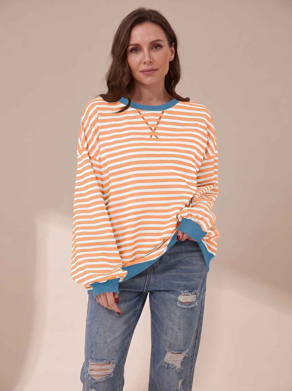 Jessica | Women's Oversized Vintage-Style Striped Crewneck Sweatshirt