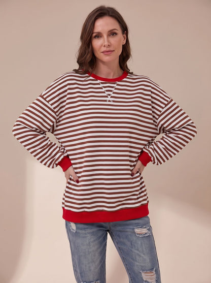 Jessica | Women's Oversized Vintage-Style Striped Crewneck Sweatshirt
