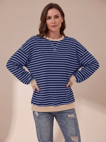 Jessica | Women's Oversized Vintage-Style Striped Crewneck Sweatshirt