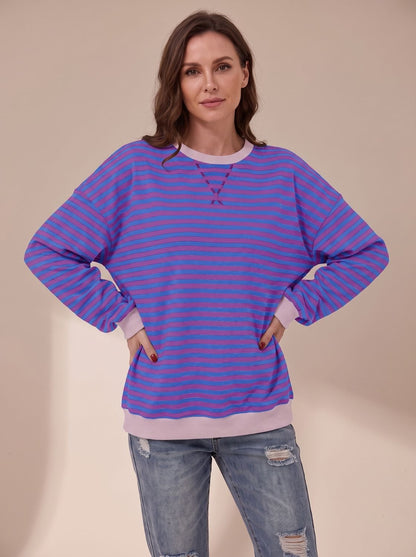 Jessica | Women's Oversized Vintage-Style Striped Crewneck Sweatshirt