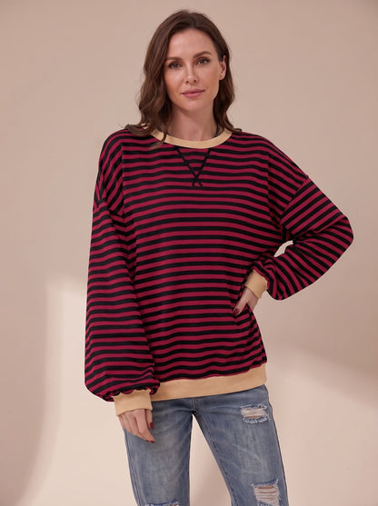 Jessica | Women's Oversized Vintage-Style Striped Crewneck Sweatshirt