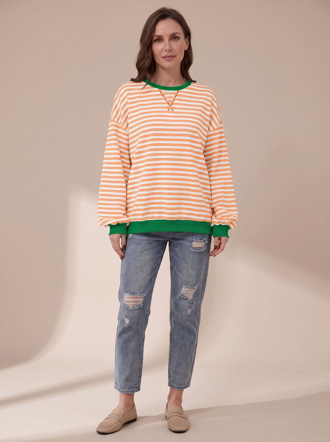 Jessica | Women's Oversized Vintage-Style Striped Crewneck Sweatshirt