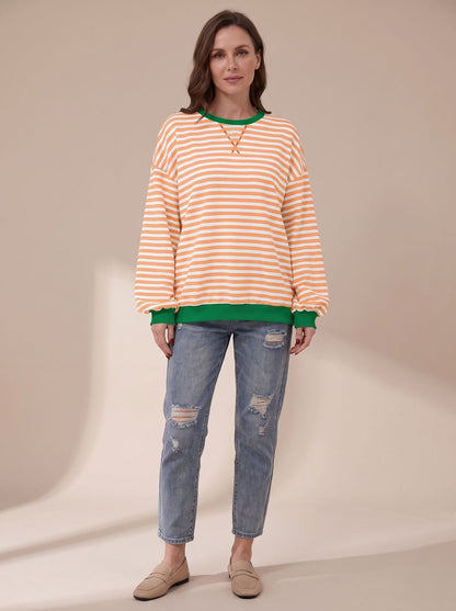 Jessica | Women's Oversized Vintage-Style Striped Crewneck Sweatshirt
