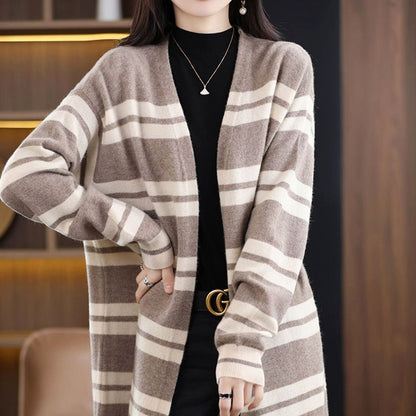 Yasmin | Women's Oversized Striped Open-Front Knit Cardigan for Winter